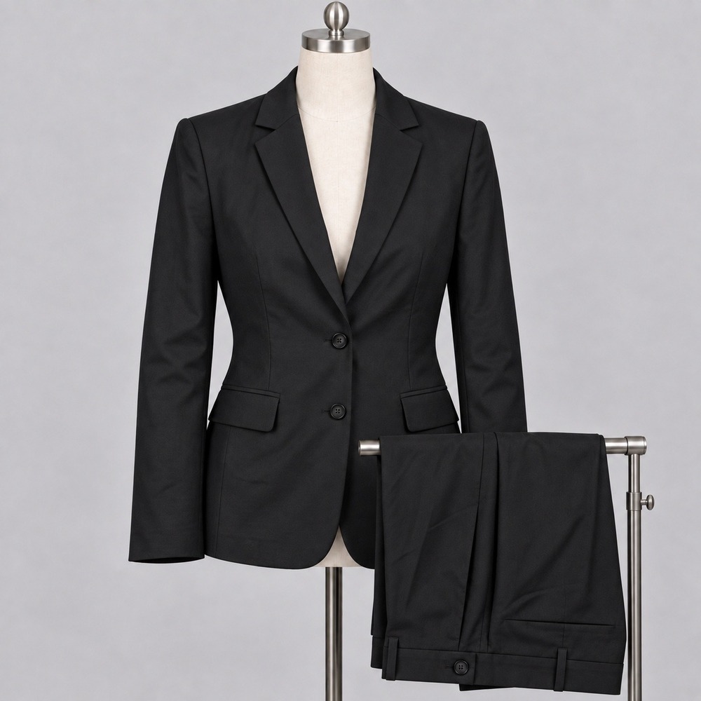 J.Crew Pantsuit Women 12P 100% Wool Solid Black Favorite Fit Super 120s Wide Leg